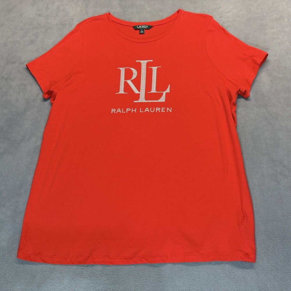 Lauren Ralph Lauren Red Logo T-Shirt Size 2X Short Sleeve Cotton Modal Tee - Picture 2 of 8